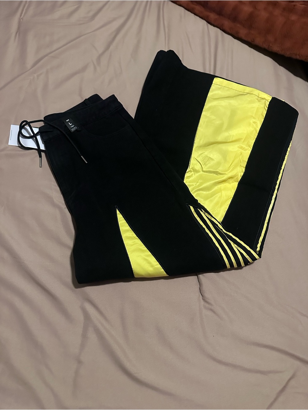 AKIRA Black and Yellow Wide Leg Colorblock Jeans
